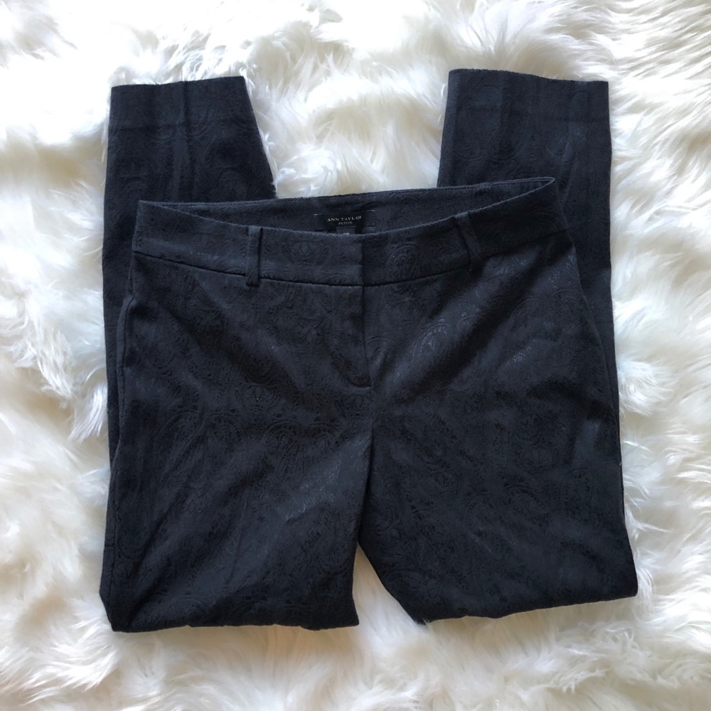 Ann Taylor Black Jacquard Paisley Ankle Crop Pant